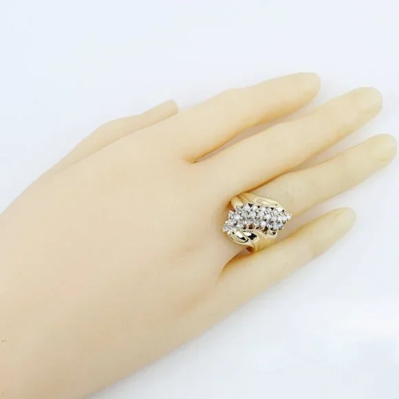 10k Yellow Gold Diamond Cluster Waterfall Cocktail Ring